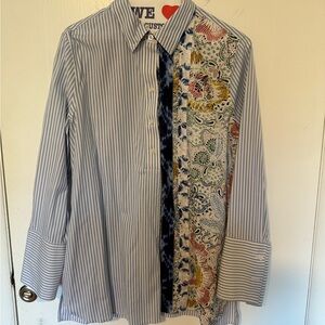 Chico's stretch Blue and White Striped Shirt